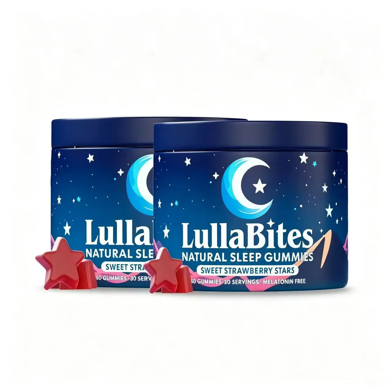 2X LullaBites Natural Sleep Gummies - Melatonin-Free, Sweet Strawberry Stars Flavor, 30-Servings Sleep Support Supplement