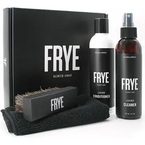 Frye Leather Care Kit - 4 count Set with U.S.-Made Leather Cleaner & Conditioner - Brush, Cloth, and  Box - Leather Shoe & Boot Cleaning Kit