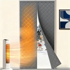 Thermal Insulated Door Curtain 34''x82''-Fits 32''x80'' Door Opening, -Filled Weatherproof Oxford, Thermal Curtain for Winter, Keep Cold Out, Drill-Free & Easy Install, Grey