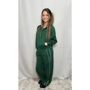 Green Piping Athletic Set - Oversized, Wide Leg