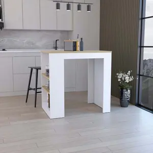 Kitchen Island Kitchen Bar Table 36" H with 3-Side Shelves White/ Macadamia