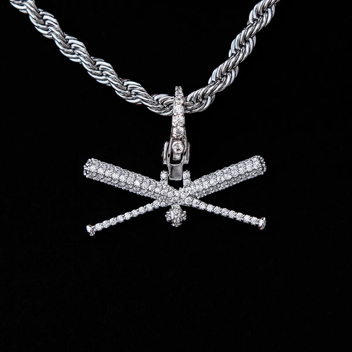 GLD Iced Baseball Bat Clip On Pendant - 18k White Gold Plated, Life Guarantee - Perfect Gift(Chain Not Included) #tiktokshopsummersale