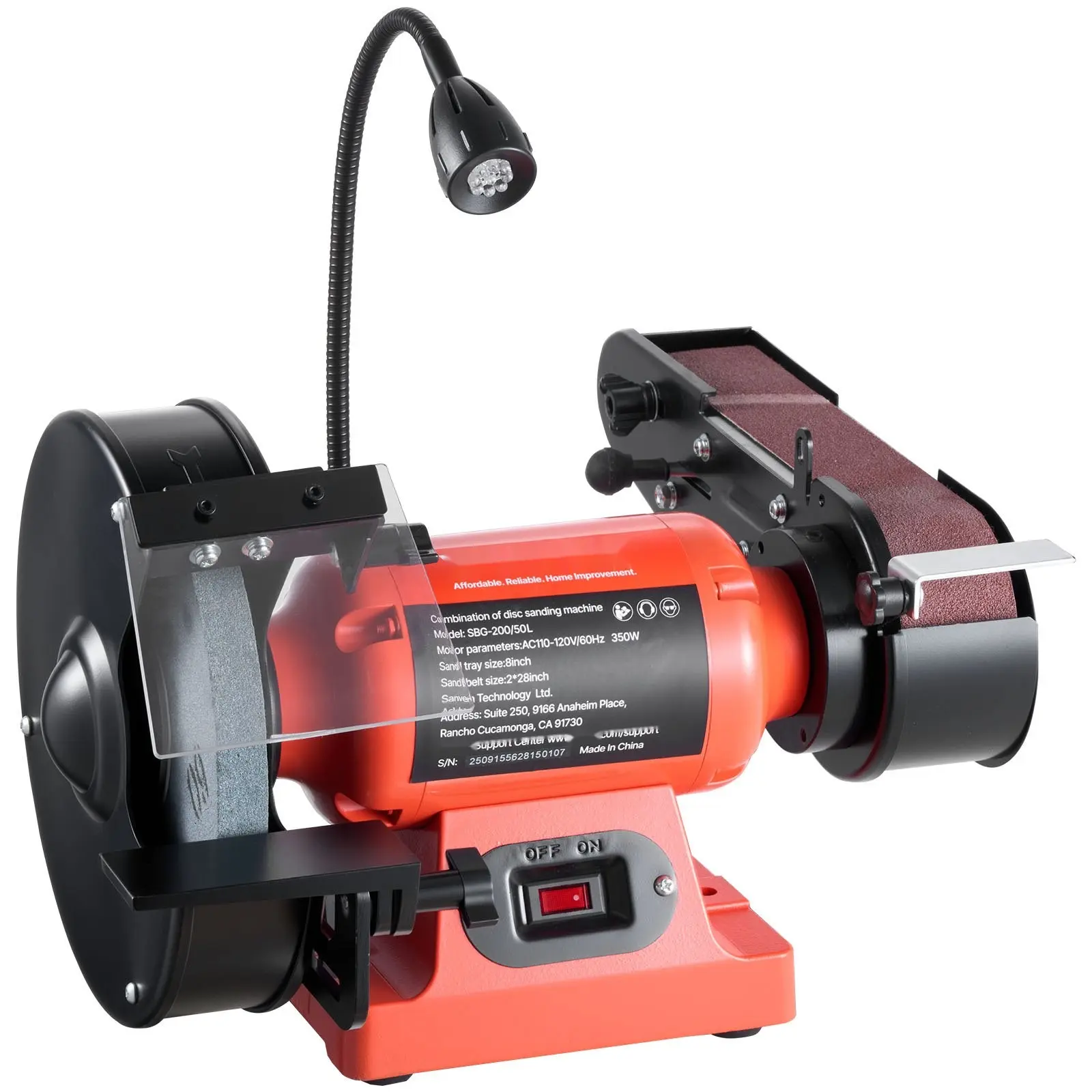 8-Inch Bench Grinder And 2-Inch By 28-Inch Belt Sander Combo, 350W Professional Grinding And Sanding Machine With LED Work Light And Protective Eye Shield, For Metalworking, Woodworking And Knife Sharpening