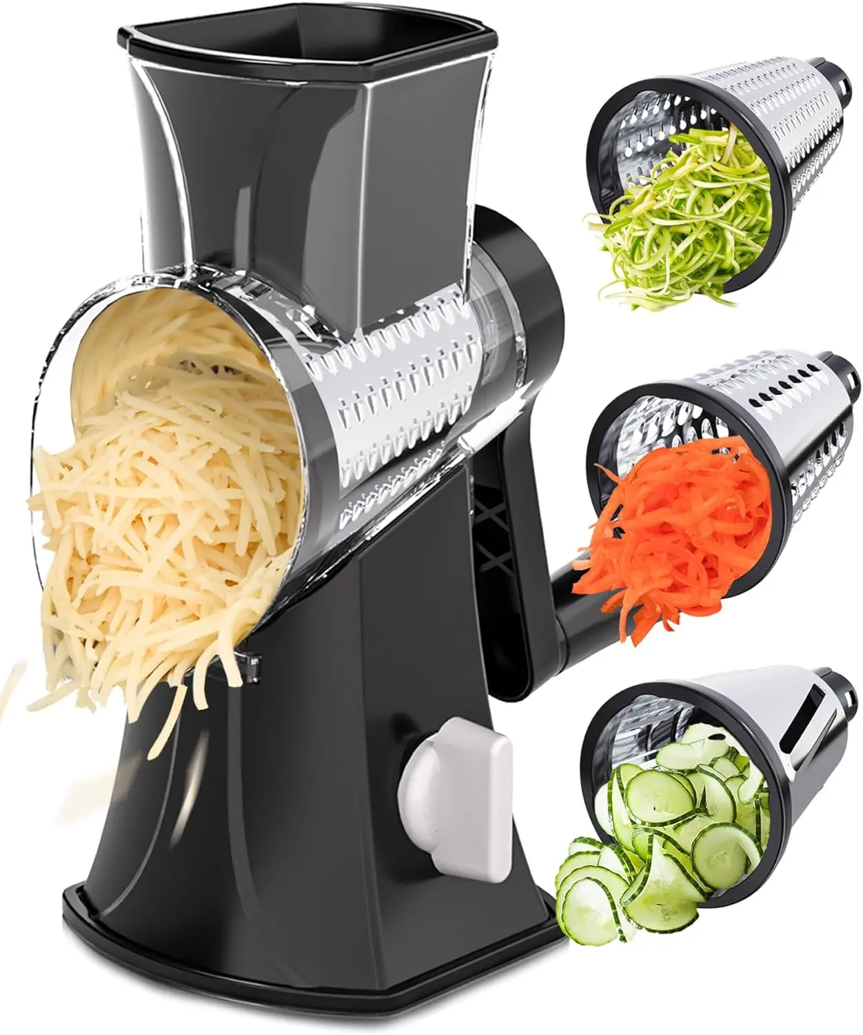 Rotary Cheese Grater Hand Crank, Cheese Shredder/Slicer/Chopper with Large Caliber and Strong Suction Base, 3 Blades for Potatoes/Nuts/Vegetables, Easy to Use Clean for Home