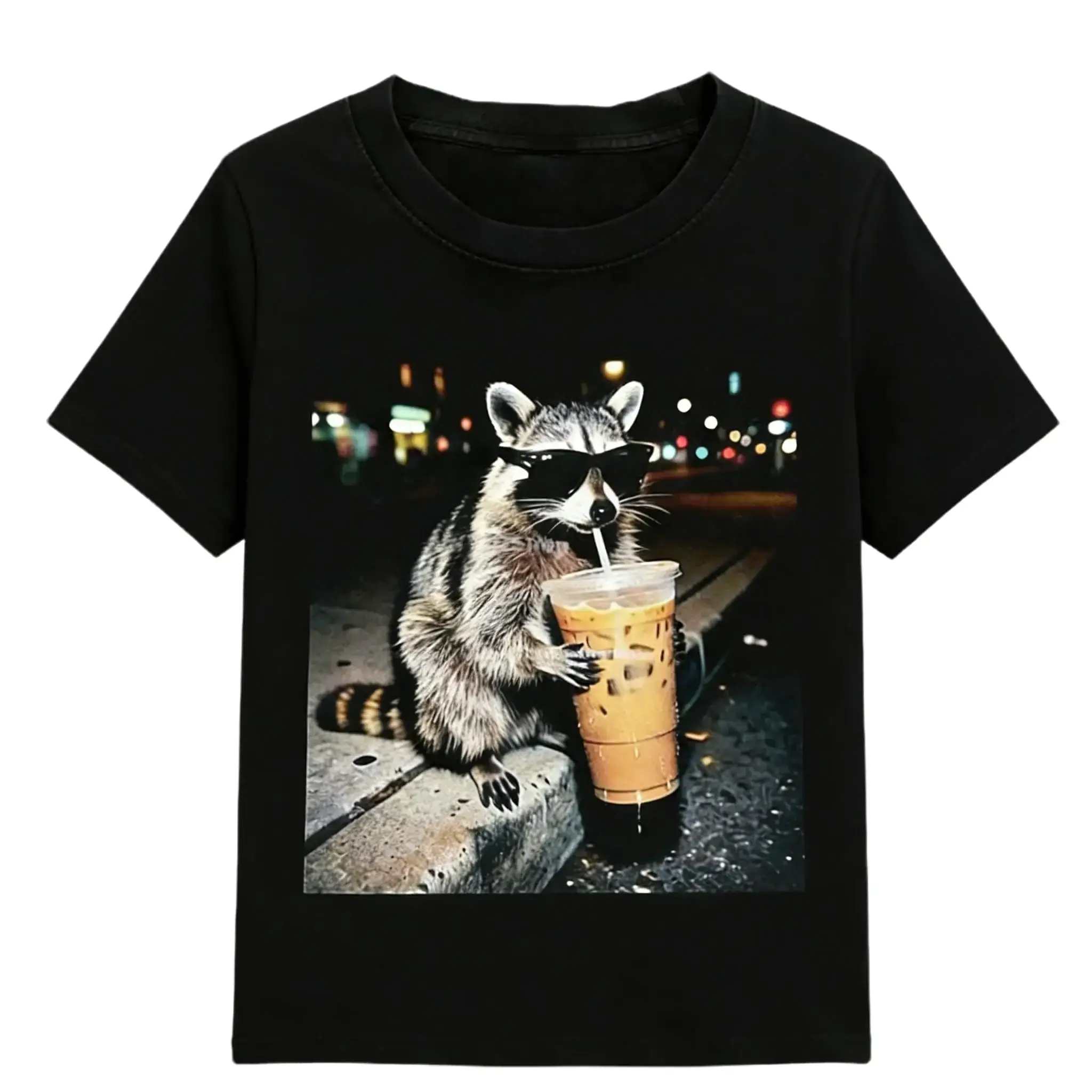 Funny Raccoon Graphic Tee, Soft Cotton Classic Fit T-Shirt with Round Neck, Unisex Streetwear Top as a Gift