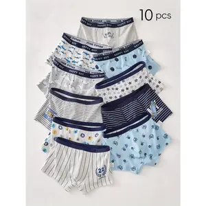 New10-Pack Boys' Cotton Boxer Briefs - Cute Shark & Dinosaur Cartoon Print with Stars, All-Season Comfort, Breathable & Soft Fabric, Regular Fit Casual Underwear for Youngsters to Youth, Dinosaur Clothes, Youngsters Underwear,Comfortable Youngsters'S Wear