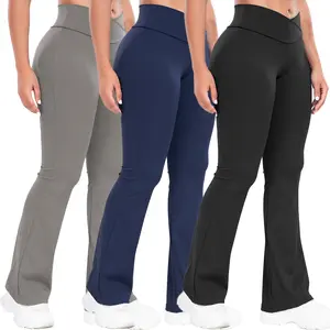 Flared Fitness Yoga Pants High-Waisted Slim Fit Cross-Waist Bootcut Style Casual Sports Training Wear for Women Comfortable Breathable All-Season Polyamide Elastane Leggings Activewear Bottoms