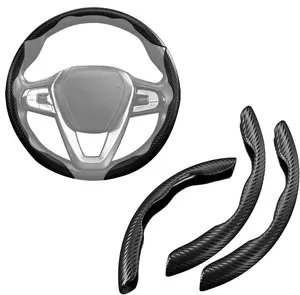 Carbon Fiber Steering Wheel Cover 3PCS Set – Anti-Slip, Scratch-Resistant, Universal Fit for 14–16 Inch Wheels – Interior Car Accessories for Cars, SUVs, Trucks (Black)