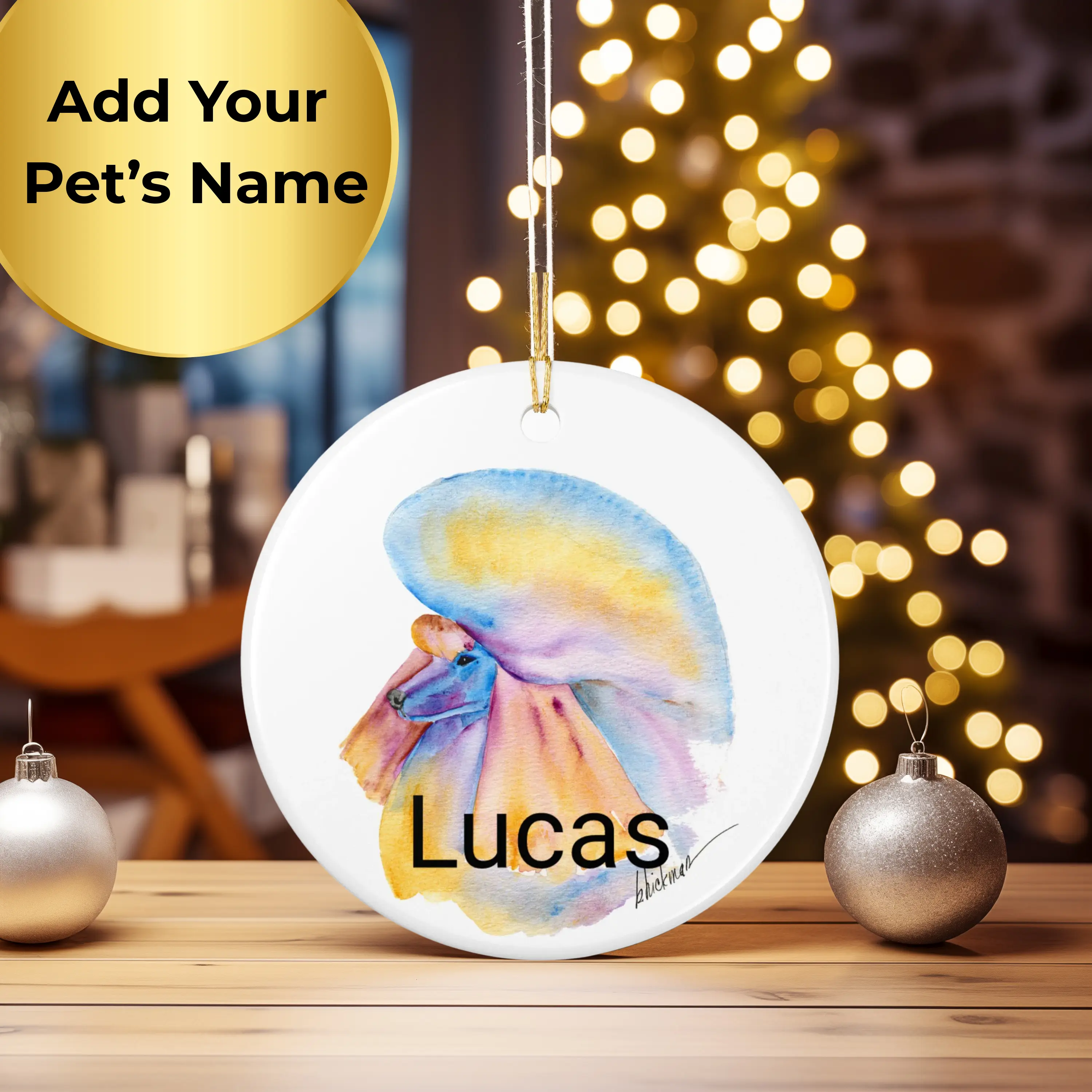 Personalized Poodle Christmas Ornament – Custom Pet Name Watercolor Dog Art Ceramic Holiday Decoration ornaments 90s  christmas  decor