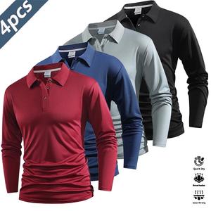 Four-piece men’s casual set featuring a long-sleeve quick-dry polo shirt for golf and tennis; comfortable cycling apparel with stylish color-block design at the collar and cuffs. New 2026 printed polo shirt design.,summerwins,father'sdaygifts