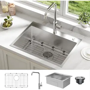 24"x18"Drop in Kitchen Sink Workstation,Top-Mount Stainless Steel Sinks with Accessories,Quiet Drain for Prep Kitchen,Workstation and Bar Sink