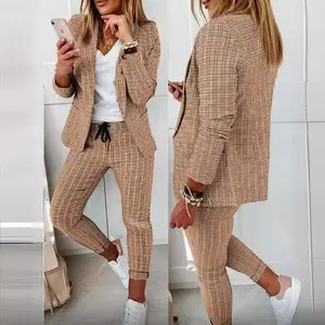Women’s casual and fashionable small suit set featuring a stylish sports jacket and flared pants; a two-piece outfit suitable for daily work and parties, offering a comfortable fit—GARMENTARY