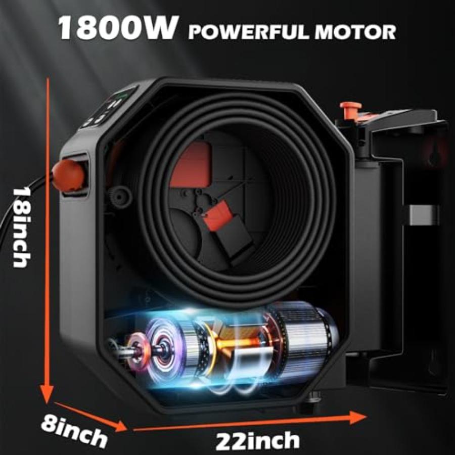 Wall Mounted Pressure Washer with 5000PSI High-Pressure Power 100FT Retractable Hose 5-Stage Adjustable Pressure Settings Foam