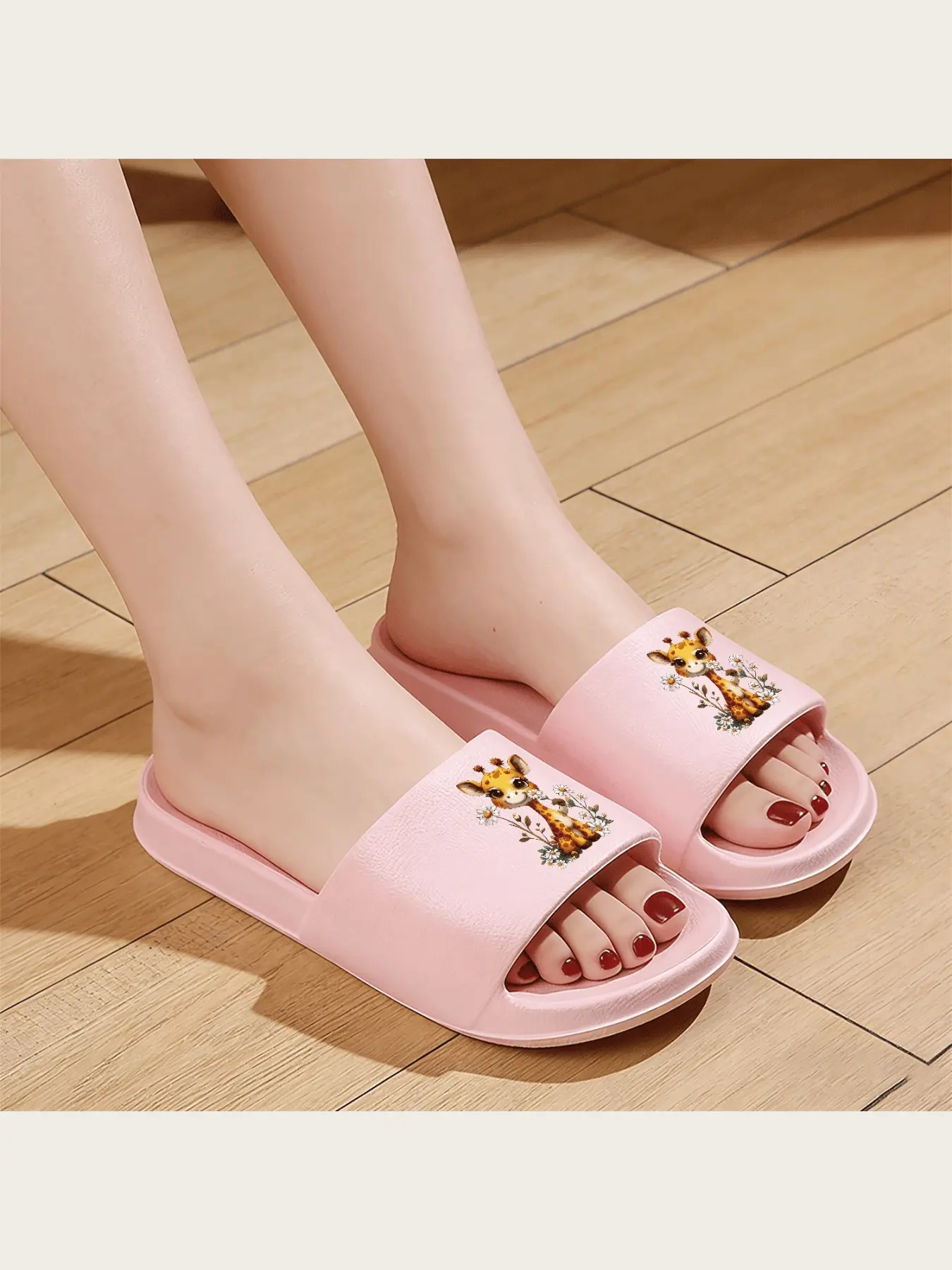Cute Giraffe With Daisy Flowers Animal Print Slippers Women Men Kids Soft Comfortable Indoor Home Non-slip Cartoon Footwear Warm Plush Cozy House Shoes Fashion Casual Daily Use