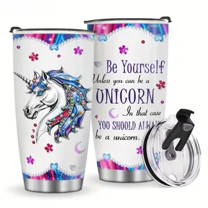 "Be Yourself Unless You Can Be a Unicorn!" 20oz Inspirational Unicorn Tumbler |   Cute Animal & Flower Design |   Insulated Travel Mug for Coffee & Outdoor | # UnicornLover # BeAUnicorn