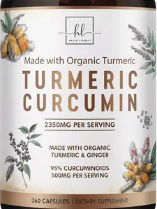 Turmeric Curcumin Supplement with 95% Curcuminoids, Organic Turmeric & Ginger 1750mg, BioPerine Black Pepper for Best Absorption, Nature's Vegan Joint Support, Non-GMO, Bottled in USA - 360 Capsules