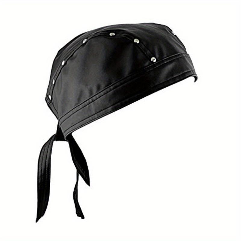 One-Size Black Leather Bandana for Men with White Studs - Biker Doo Do Rag Headwrap, 100% Genuine Leather, Woven Style, Perfect for Parties jungkook  hat scarf head wrap