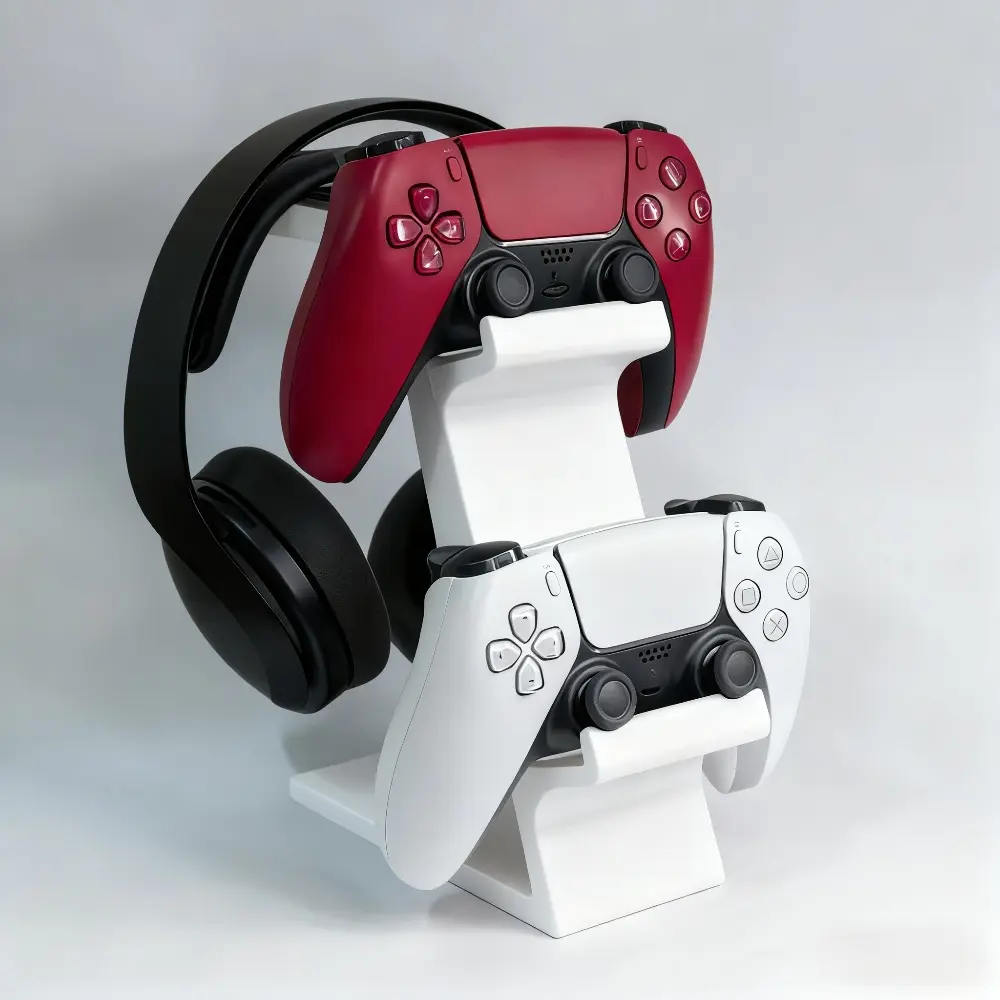 A PS5 control bracket for a desktop bracket, a bracket with earphones, a game manage for two game consoles and an earphone, Controller Stand, Gaming Console Accessories