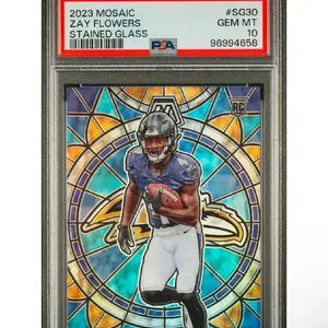 Zay Flowers (RC) Stained Glass - PSA 10 - Case Hit - 2023 Panini Mosaic - Ravens' Collectible