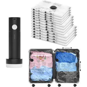 Travel Vacuum Bags with Portable Electric Pump, 12 Combo (4L/4M/4S) Compression Packing Seal Cubes for Clothing Suitcase Luggage Organizer, Space Saver Clothes Storage Bags