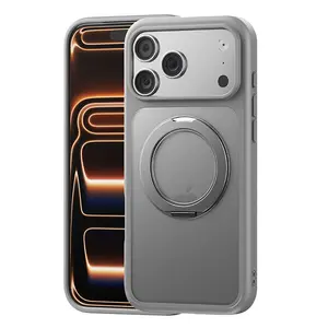 New Trendy Matte Skin Surface Fundas Magnetic Phone Case with 360° Rotating Stand Bracket Shockproof Cover for iPhone 17 Pro Max Air 12-16 Plus Durable Acrylic TPU Magsafe Casing