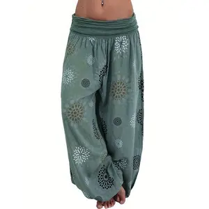 Boho Floral Print Pants, Vacation Elastic Waist Beach Pants &, Women's Clothing