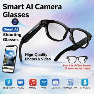 2026 new smart AI glasses with a camera, button touch controls, UV protection, suitable for outdoor travel and adventures, support real-time translation in multiple languages, Bluetooth wireless wearable design, can record video.