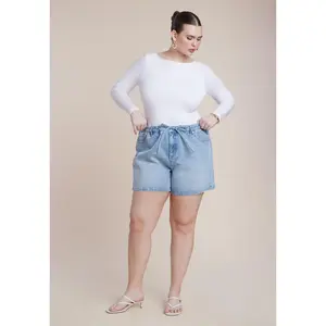 ELOQUII Women's Plus Size Drawstring Relaxed Denim Short