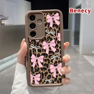 Phone Case Compatible with SAMSUNG Galaxy S23 Ultra S24 Plus S25 S22+ Fashion Bowknot Leopard Pattern Pocket-Friendly Shockproof Silicone Protective Soft Smartphone Casing