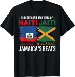 100% Cotton Half Haitian Half Jamaican Jamaica Flag Haiti T-Shirt