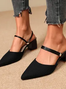 Women's Chunky Heel Elevator Sandals, Elegant Open Toe High Heels for Parties and Shopping, Versatile PU Material Shoes