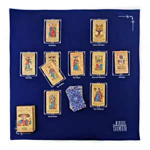 Witchy Cauldron Learning Marseille Tarot and Blue Velvet Altar Cloth Set – Beginner Marseille Tarot Deck with English Meanings and Double-Sided Celtic Cross Reading Cloth
