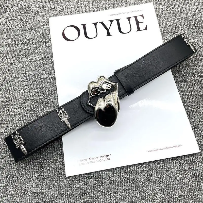 Gothic Heart Buckle Leather Belt for Women, Vintage Punk Waist Belt, Y2K Adjustable Fashion Belt, Black & White