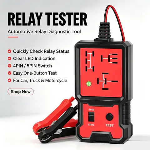 12V Universal Handheld Compact Car Diagnostic Tool - Car Repair Tools with Portable Design, LED Indicator, 4-Pin Relay Connector, Insulated Alligator Clip, Test Button for Circuit Test, Vehicle Diagnostics