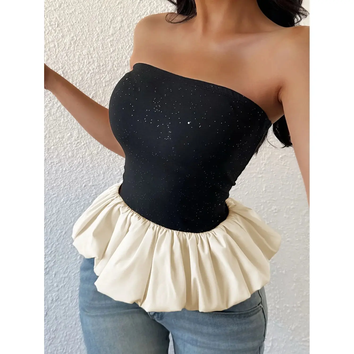 Ruffled Bubble Hem Tube Top