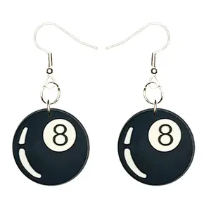 Eight Ball Earrings Hypoallergenic Silver Plated Fishhooks Yazzle Dazzle Cue Chalk Stick Break Rack Bar Pool Tournament