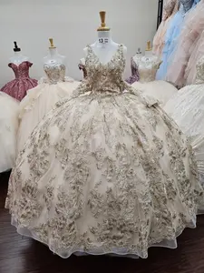 (LIVE 13) Limited Edition Beautiful Quinceanera Dress Gold XL