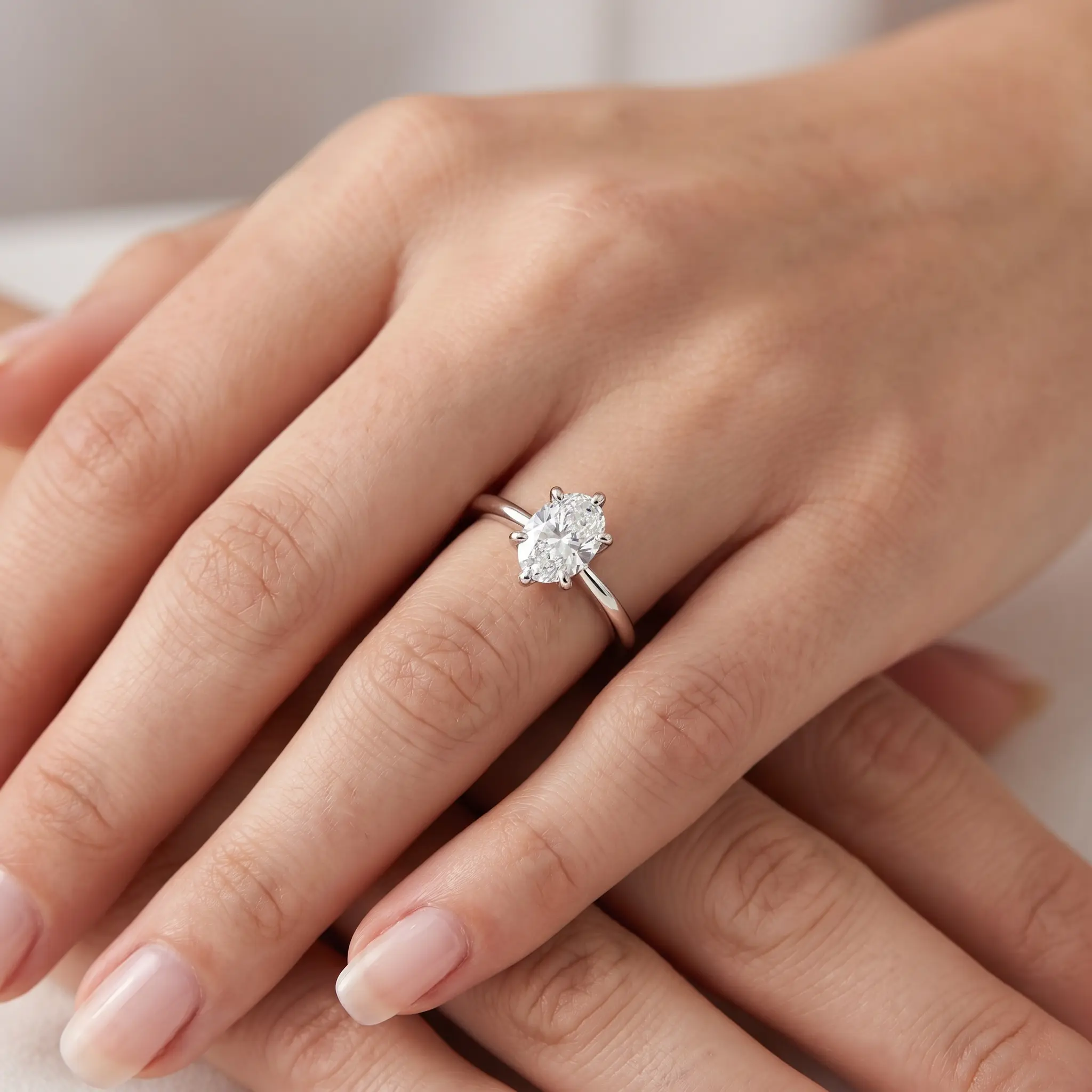 Platinum 1 Ct Oval Diamond Solitaire Engagement Ring Lab Grown