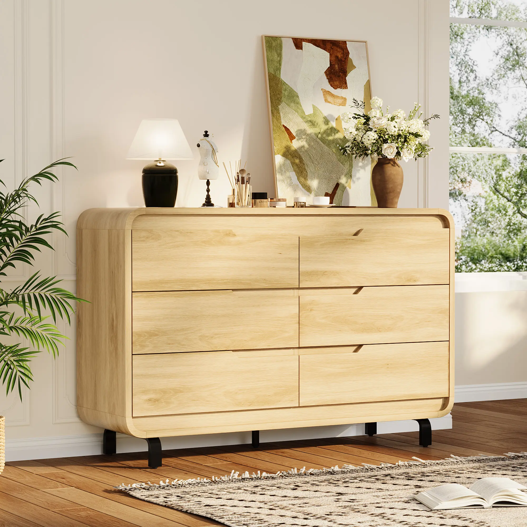 6-Drawer Modern Wood Dresser for Bedroom, Living Room, Hallway, and Small Space Storage