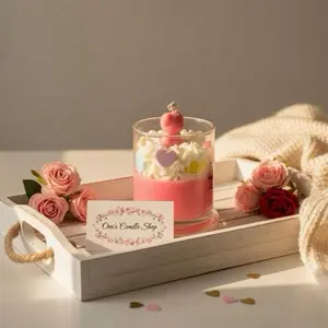 Omi's Candle Shop Be Mine Conversation Heart Candle with Pink Wax and Heart-Shaped Wick for Romantic Atmosphere Decor Ornaments Decoration cotton candy scented
