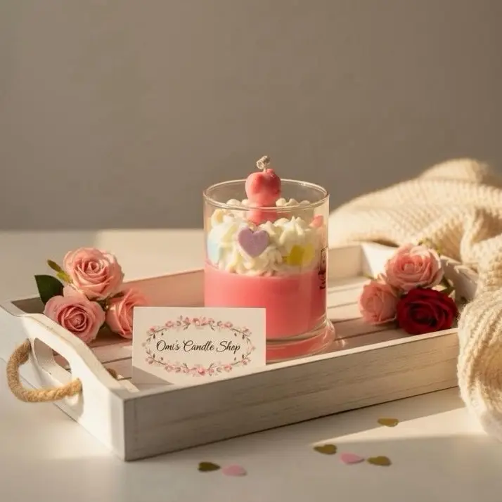 Omi's Candle Shop Be Mine Conversation Heart Candle with Pink Wax and Heart-Shaped Wick for Romantic Atmosphere Decor Ornaments Decoration cotton candy scented