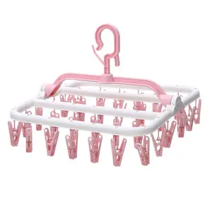 Plastic Multi-Clip Clothes Drying Rack, Windproof Foldable Pants Hanger, Underwear Socks Dryer Stand, Laundry Organizer, Adjustable Hooks Hanger, Multifunctional Pants Rack