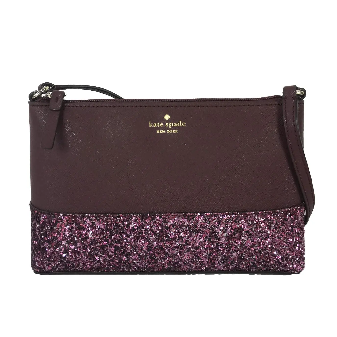 Kate Spade Women's Greta Court Crossbody Purse - Synthetic Leather, Compact, Glitter Sparkle Detail, Zipper-Accented Ramey Style, 1 Size, Cherrywood Color