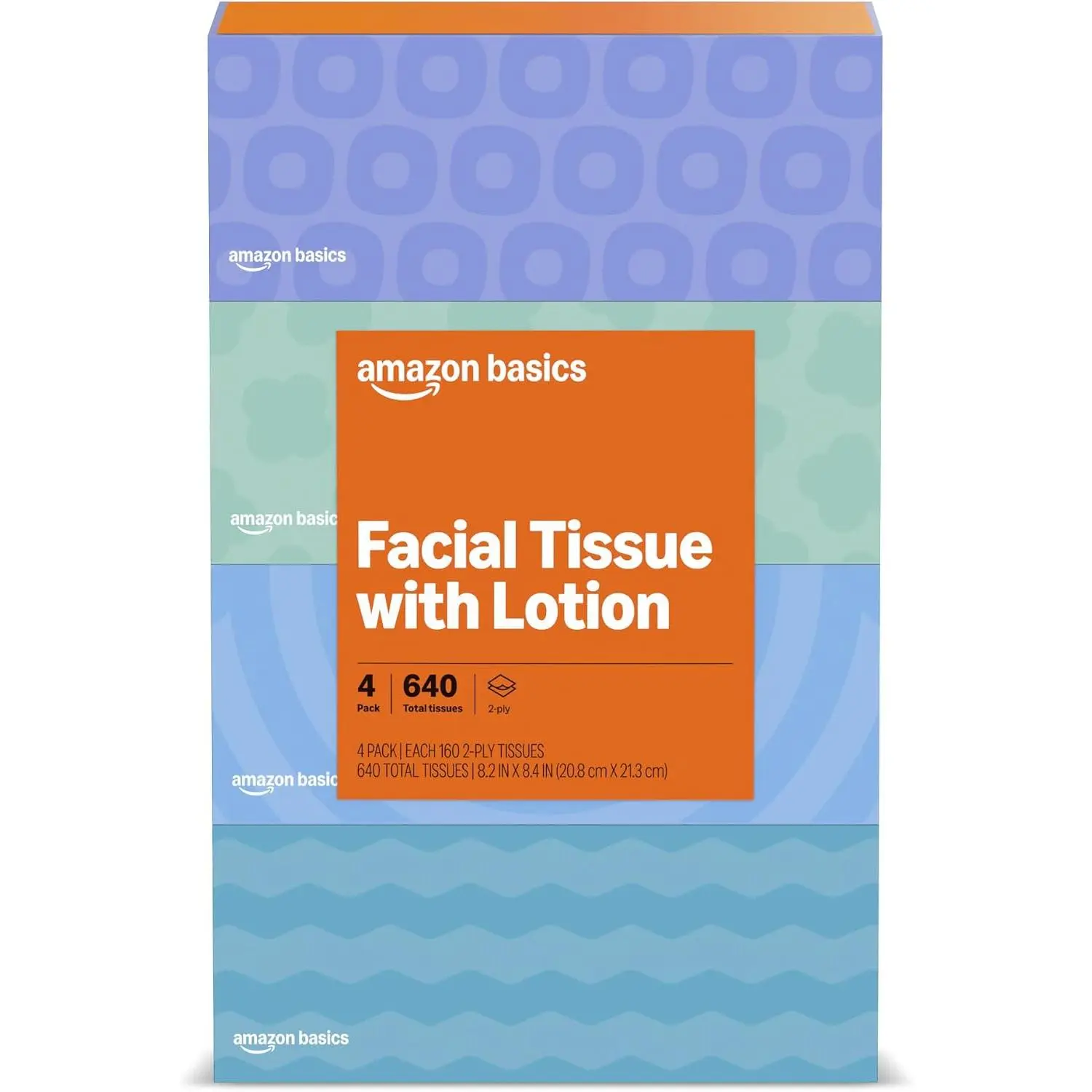 Amazon Basics Facial Tissue, 2-Ply, 640 Count (4 Packs of 160), (Packaging may vary)