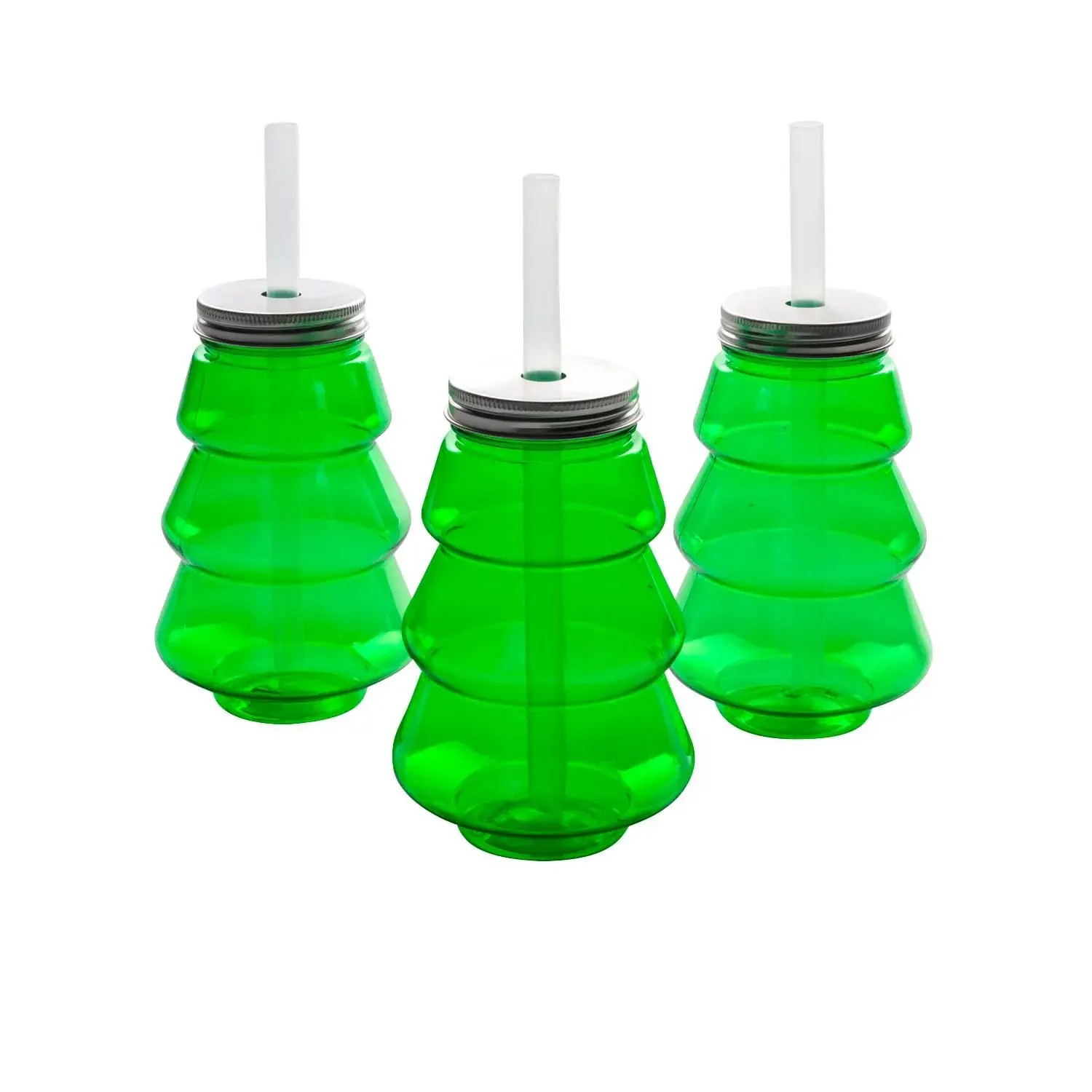 Christmas Tree Reusable BPA-Free Plastic Cups with Lids & Straws - 5 1/2" 18 oz., 12 count