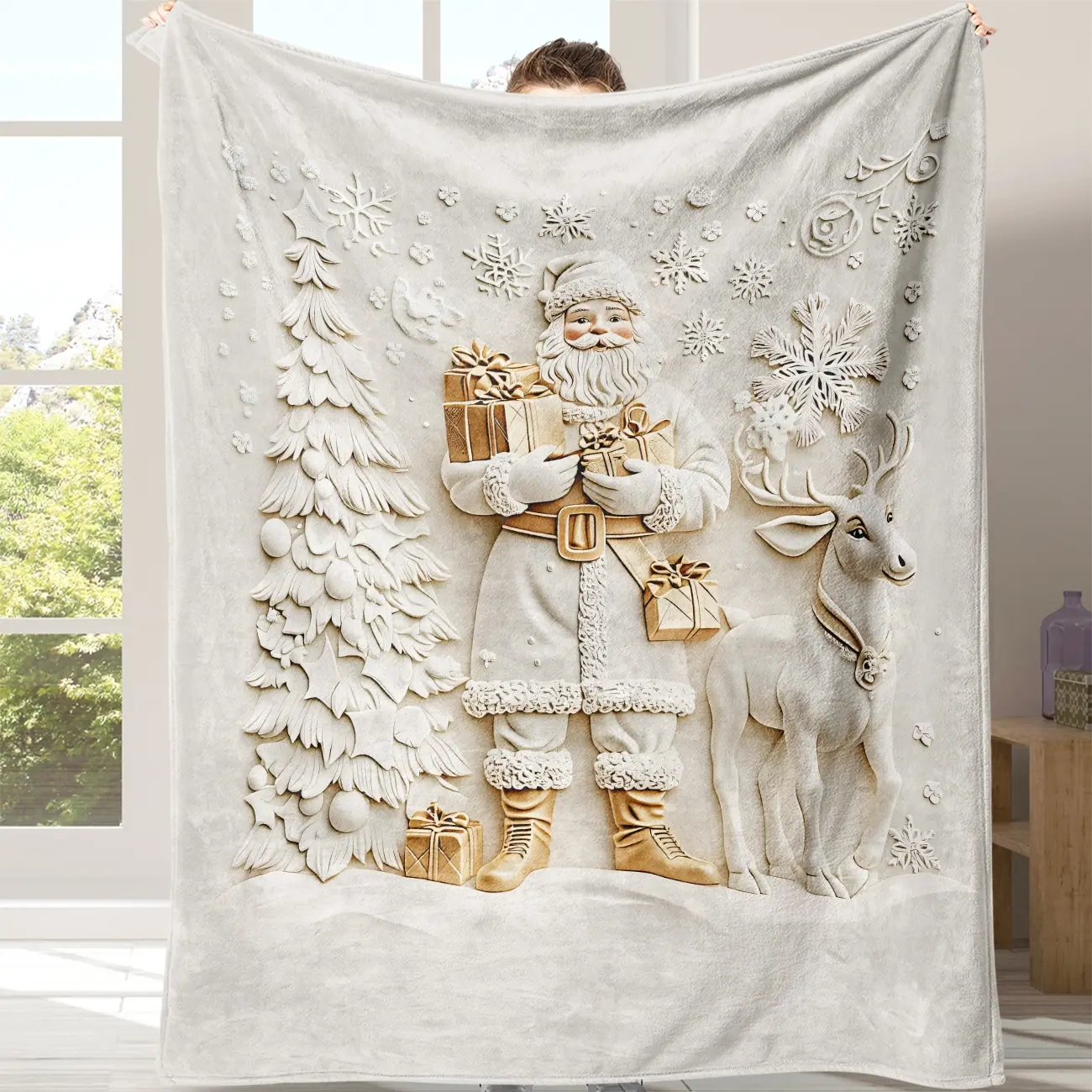 Christmas Santa Claus 3D Vision Blanket, Flannel Soft Plush Throw, Warm Comfortable Sofa Bed Cover, Home Office Travel Camping Gift, Flannel Cozy Blanket, Blanket Gifts, Flannel Blankets