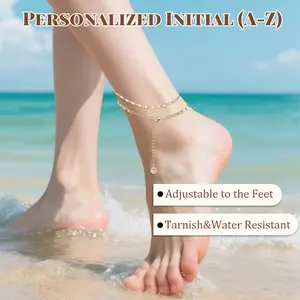 Layered Letter Anklets Bracelet for Women, Adjustable Dainty A–Z Initial Pendant Chains, Hypoallergenic & Waterproof, Trendy Personalized Gift