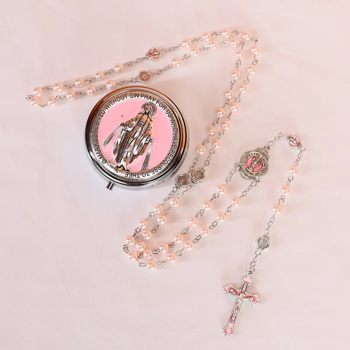 Elegant Glass Pearl Rosary Necklace for Women, 6mm Beads with Caps, Meaningful Long Chain Jewelry Gift in a Miraculous Metal Box, Exquisite Jewelry Gift, Meaningful Gifts