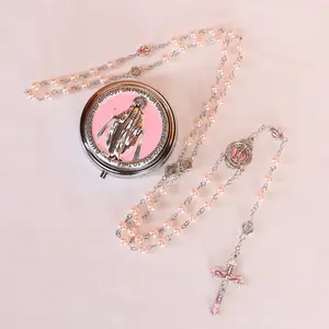 Glass Pearl Beads with Caps Rosary Pack in Miraculous Metal Gift Box for Women - Elegant Glass Bead Crafting Gift