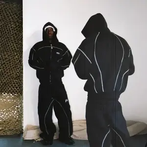 2025 Fashion Loose Fit Hoodie Sweatshirt and Sweatpants Hip Hop Street Style Unisex Zip-Up Jacket and Pants Two-Piece Set